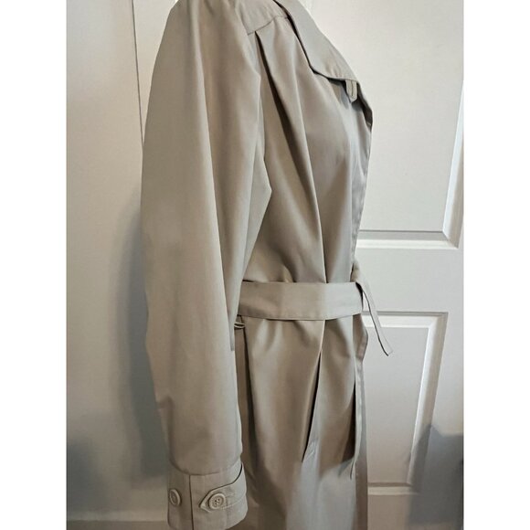London Fog Trench Coat Women's Sz 14 Khaki Tan Hooded Long Mid Calf Vintage - Picture 4 of 16